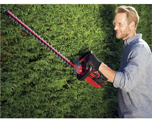 Homme taillant une haie avec un taille-haie sans fil