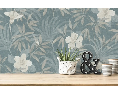Image murale décorative avec motif floral et feuilles tropicales