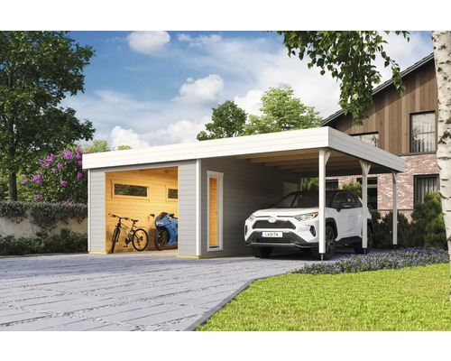Garage individuel Outdoor Life Bahamas sans portail avec extension de toit 660 x 540 cm gris clair