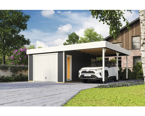 Garage individuel Outdoor Life Bahamas avec porte de garage basculante avec extension de toit 660 x 540 cm gris carbone