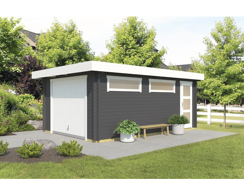 Garage simple Outdoor Life Canberra avec portail basculant 360x540 cm gris carbone