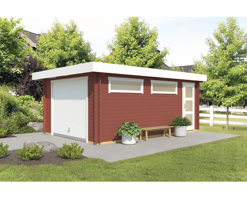 Garage simple Outdoor Life Canberra avec portail basculant 360x540 cm rouge de Falun