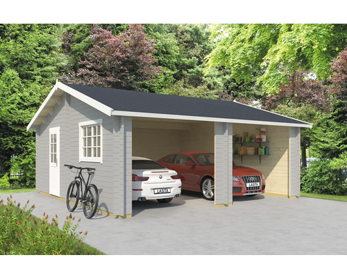 Double garage Outdoor Life Falkland sans portail 575x575 cm gris clair