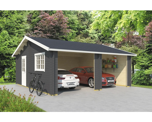 Double garage Outdoor Life Falkland sans portail 575x575 cm gris carbone