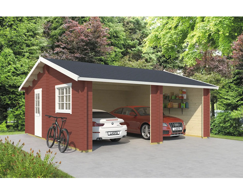 Double garage Outdoor Life Falkland sans portail 575x575 cm rouge de Falun