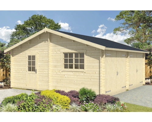 Double garage Outdoor Life Falkland avec portail en bois, abri à outils 575x575 cm nature