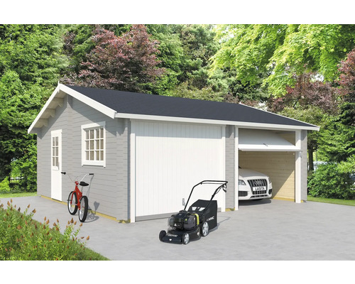 Garage double Outdoor Falkland avec portails basculants 575x575 cm gris clair