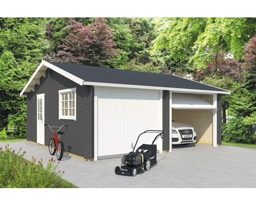 Double garage Outdoor Life Falkland avec portes basculantes, abri à outils 575x575 cm gris carbone