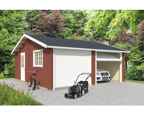 Double garage Outdoor Life Falkland avec portes basculantes, abri à outils 575x575 cm rouge de Falun