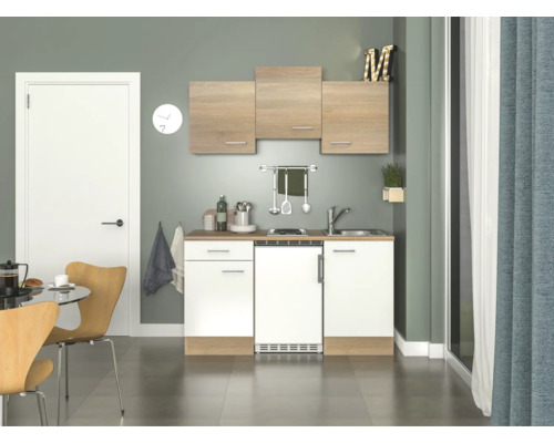 Kitchenette avec appareils Flex Well Samoa 150.5 cm couleur de façade blanc chêne Sonoma - couleur du corps chêne Sonoma 00007634