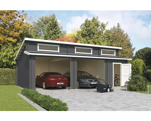 Double garage Outdoor Life Hawaii sans portail avec abri à outils 780x520 cm gris carbone