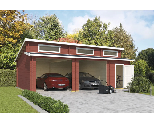 Double garage Outdoor Life Hawaii sans portail avec abri à outils 780x520 cm rouge de Falun