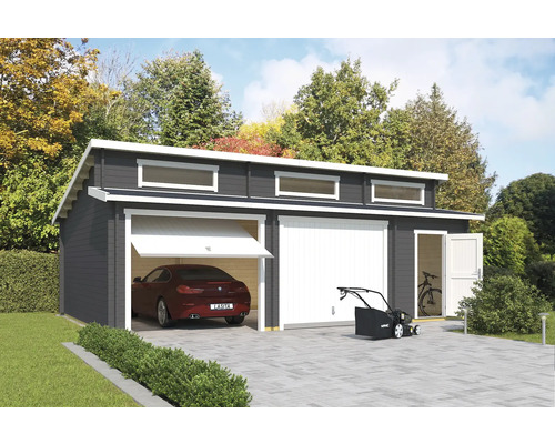 Double garage Outdoor Life Hawaii avec portes basculantes, abri à outils 780x520 cm gris carbone