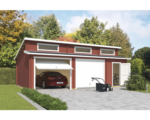 Double garage Outdoor Life Hawaii avec portes basculantes, abri à outils 780x520 cm rouge de Falun