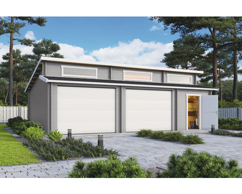 Garage double Outdoor Life Hawaii avec portes sectionnelles, abri à outils 780x520 cm gris clair