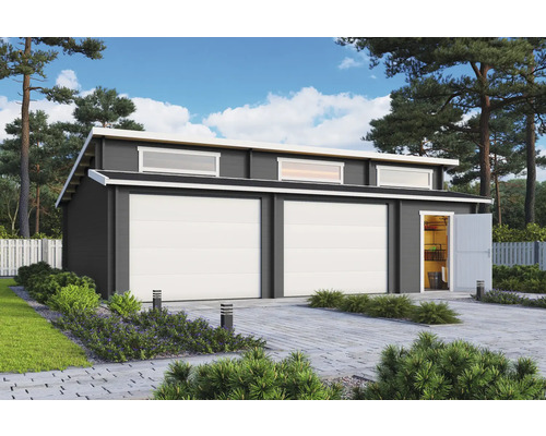 Garage double Outdoor Life Hawaii avec portes sectionnelles, abri à outils 780x520 cm gris carbone