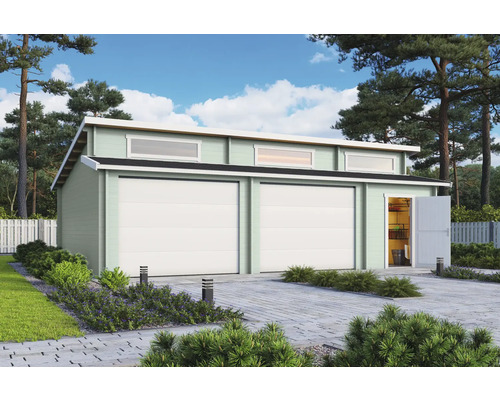 Garage double Outdoor Life Hawaii avec portes sectionnelles, abri à outils 780x520 cm vert glacier