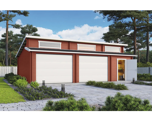 Garage double Outdoor Life Hawaii avec portes sectionnelles, abri à outils 780x520 cm rouge de Falun