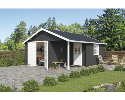 Garage simple Outdoor Life Nevis avec portail en bois 500x550 cm gris carbone