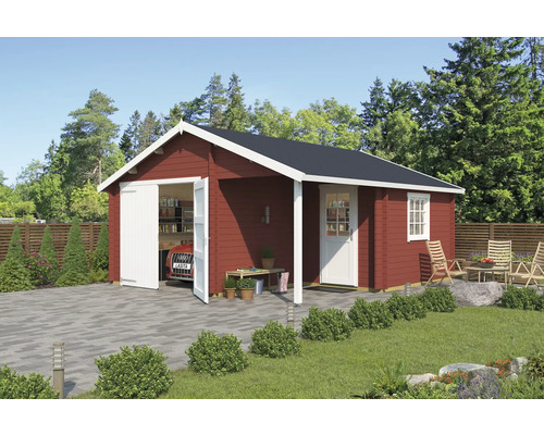 Garage simple Outdoor Life Nevis avec portail en bois 500x550 cm rouge de Falun