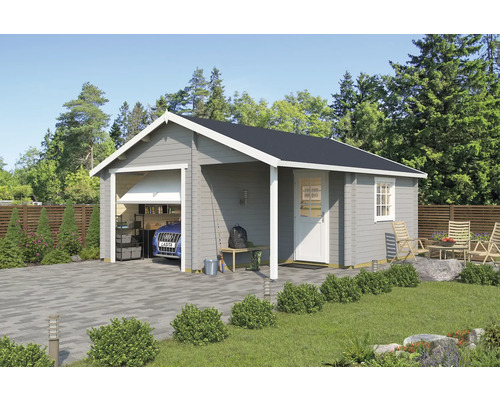 Garage simple Outdoor Life Nevis avec portail basculant 500x550 cm gris clair
