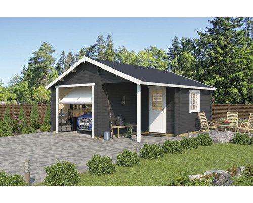 Garage simple Outdoor Life Nevis avec portail basculant 500x550 cm gris carbone