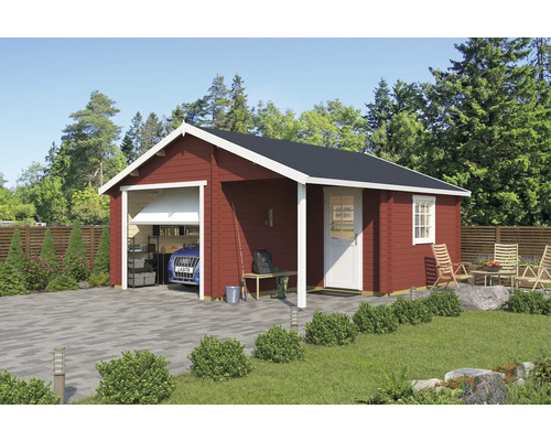 Garage simple Outdoor Life Nevis avec portail basculant 500x550 cm rouge de Falun