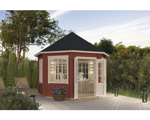 Pavillon Outdoor Life Jamaica avec plancher 346.8x346.8 cm rouge de Falun Pavillon de jardin avec fenêtres et double porte en extérieur