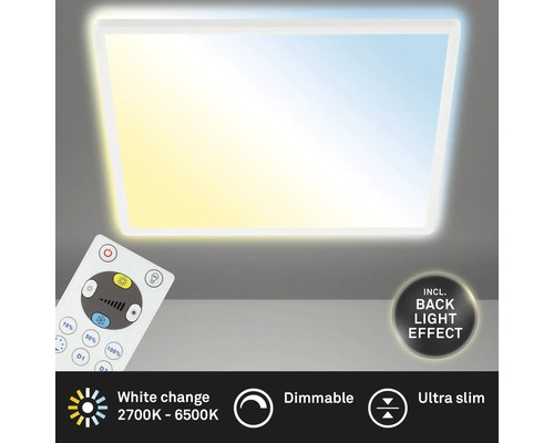 LED Panel CCT dimmbar 22W 3000 lm 3000/4000/6000 K warmeiss-tageslichtweiss HxLxB 29x420x420 mm weiss mit Backlight + Fernbedienung