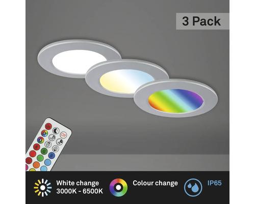 LED Einbauleuchten Set dimmbar 3 x 4,8 W 450 lm 3000-6500 K RGB chrom matt Drei LED Einbauspots mit Fernbedienung zur Lichtsteuerung