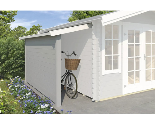 Toit en appentis Outdoor Life avec paroi latérale 90 x 280 cm gris clair Abri de jardin avec abri à vélos et vélo