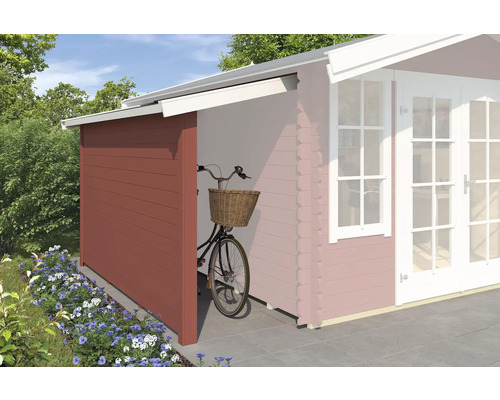 Toit en appentis Outdoor Life avec paroi latérale 90 x 280 cm rouge de falun Abri à vélos en bois sur une cabane de jardin avec vélo