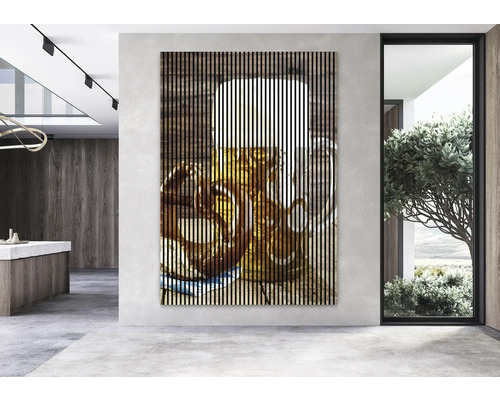 Tableau mural avec chope de bière et bretzels dans un espace de vie moderne