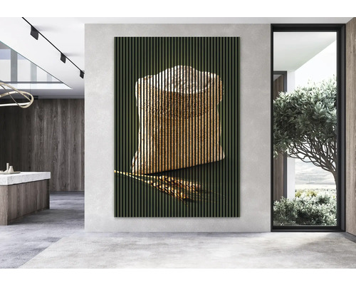 Panneau mural décoratif avec une image de céréales dans un sac