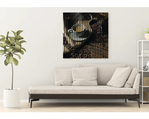 Image murale décorative avec motif de café au-dessus d''un canapé