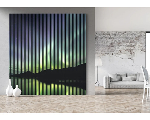 Tableau mural décoratif avec un motif d''aurores boréales et des lignes verticales
