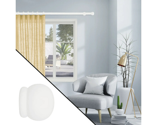 Ambiance de pièce avec tringle à rideaux, rideau et embout