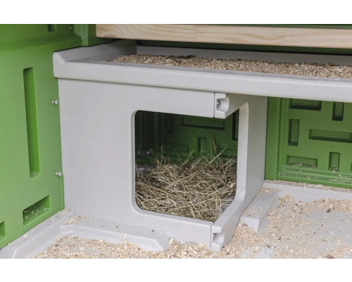 Vue détaillée d''un nid pour poulailler avec de la litière