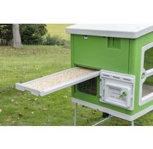 Poulailler vert avec mangeoire retirée dans le jardin