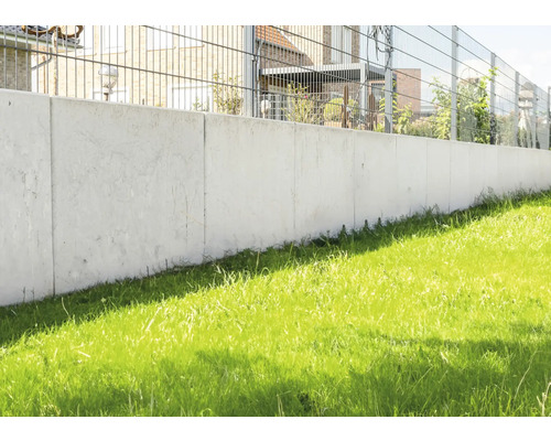 Mur en béton avec clôture et gazon dans le jardin