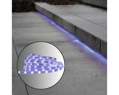 LED-Streifen zur Gartenwegbeleuchtung mit Lupendarstellung des LED-Bandes