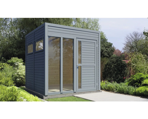 Abri de jardin Bertilo Cubo 2 Office avec plancher 226 x 240 cm gris clair Abri de jardin en bois avec fenêtres et porte