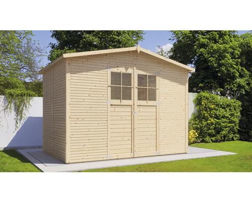Abri de jardin en bois avec double porte et fenêtres