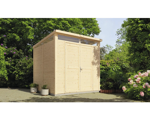 Abri de jardin en bois avec double porte et lanterneaux