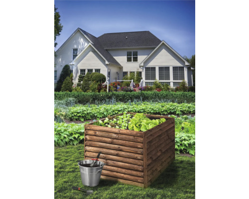 Jardinière surélevée classique avec barre demi ronde 90 x 90 x 80 cm traitement en autoclave