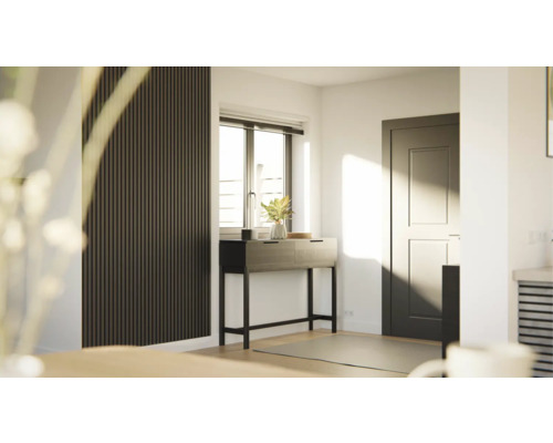 Espace d''entrée avec console, décoration et panneaux muraux