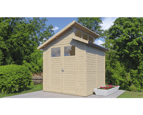 Abri de jardin en bois avec double porte et lucarne