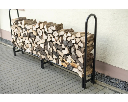 Étagère à bois de chauffage en métal avec bois empilé