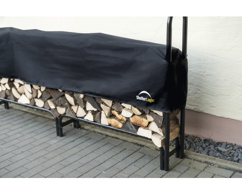 Étagère à bois de chauffage avec couvercle et bois de chauffage