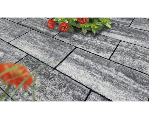 Beton Terrassenplatte iStone Mediteran weiss-schwarz 48 x 24 x 3 cm